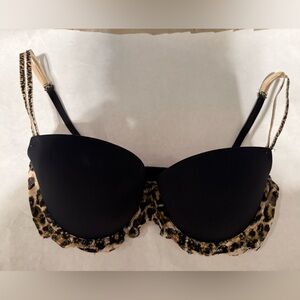 Victorias Secret PINK Push Up Bra Black with Leopard Print Lace- Size 32D
